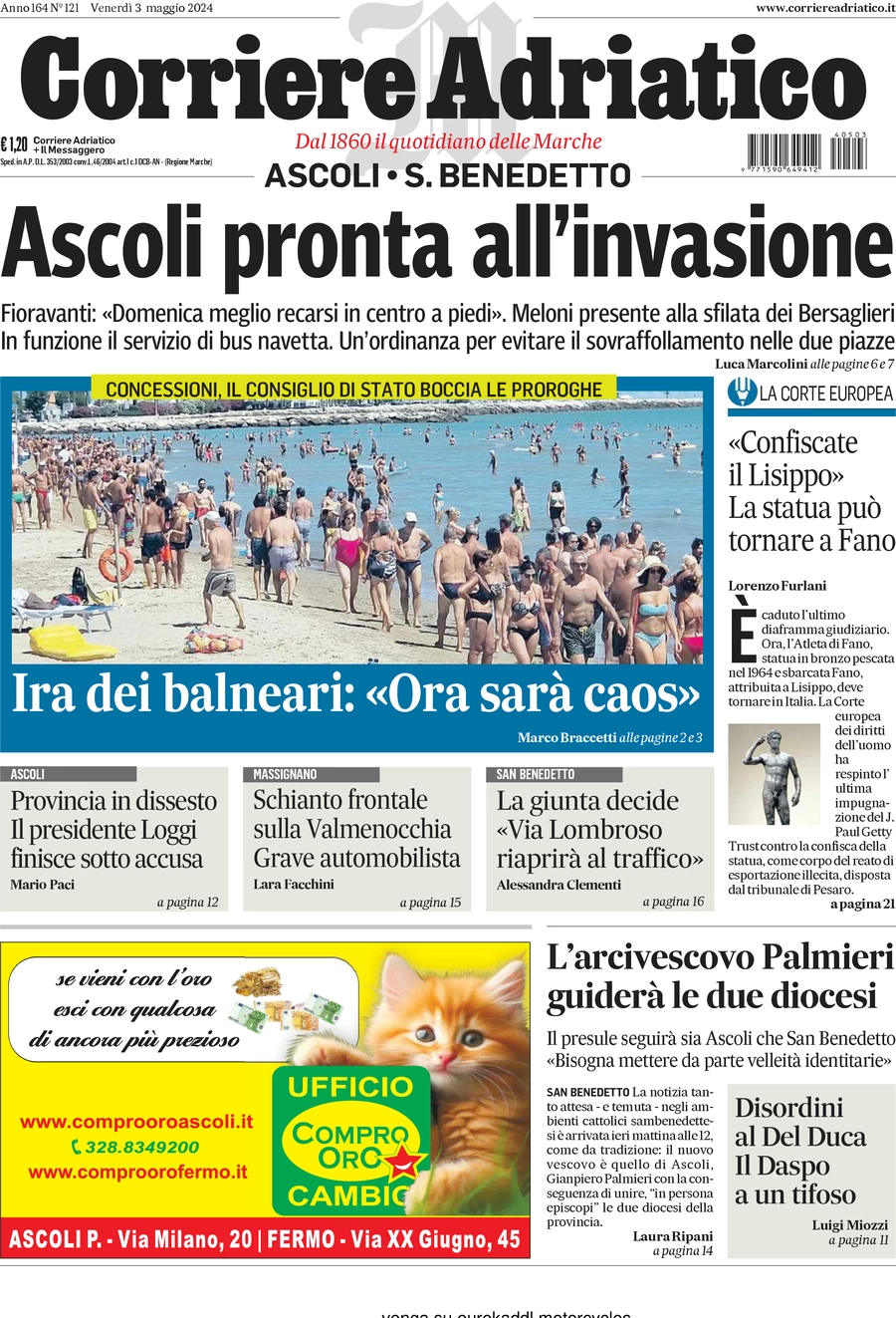 anteprima della prima pagina di corriere-adriatico-ascoli del 03/05/2024