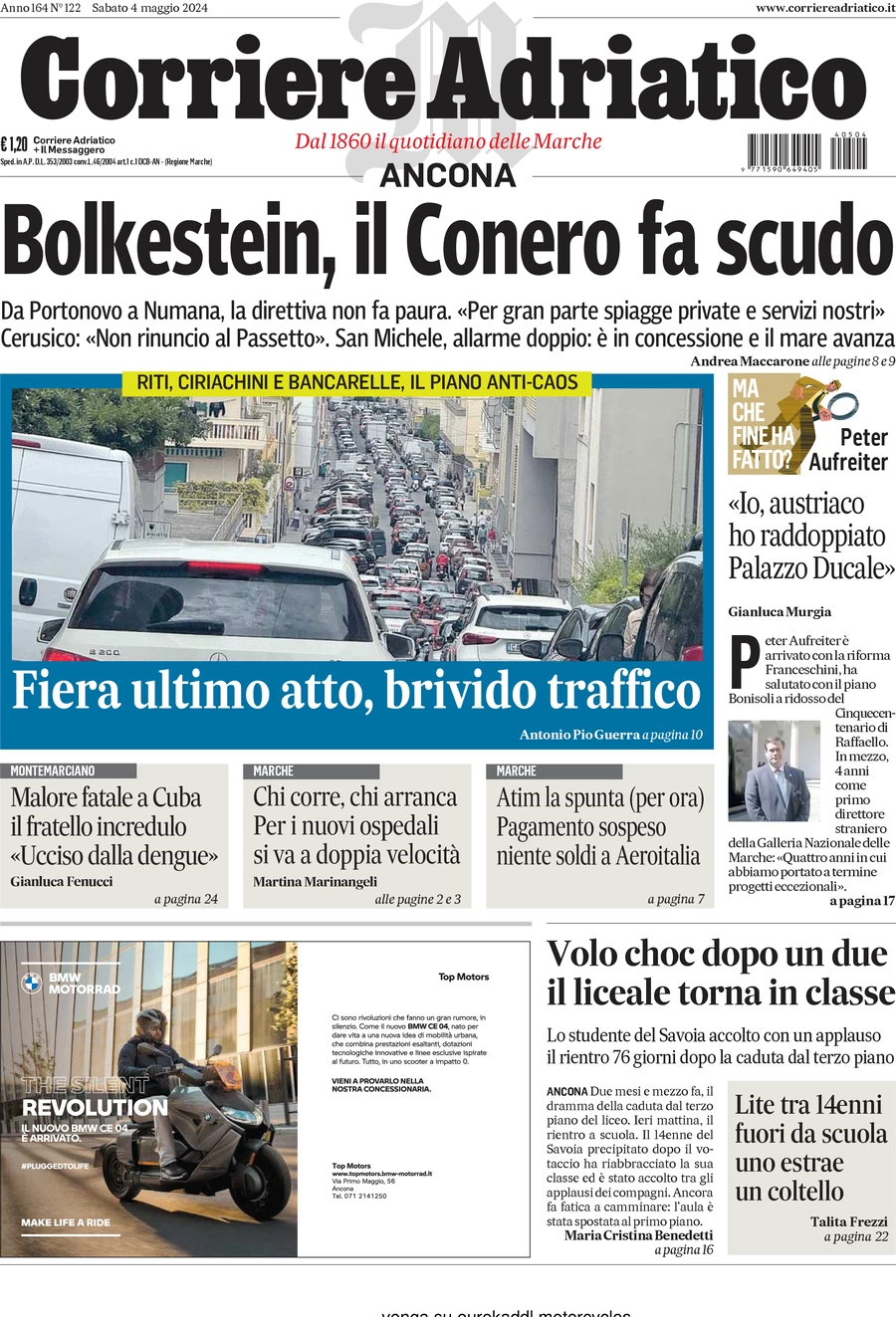 anteprima della prima pagina di corriere-adriatico-ancona del 04/05/2024