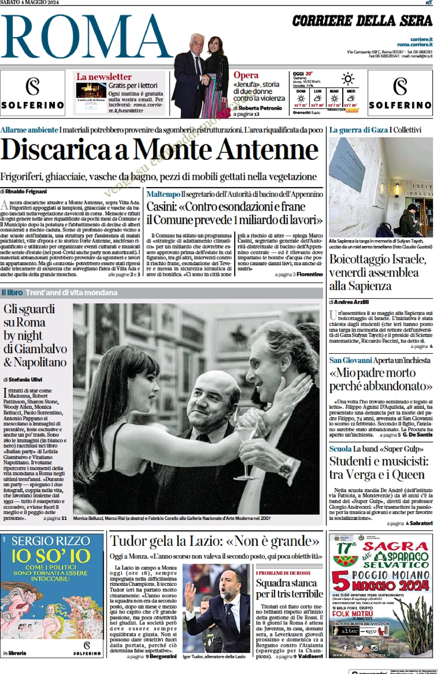 anteprima della prima pagina di corriere-della-sera-roma del 04/05/2024