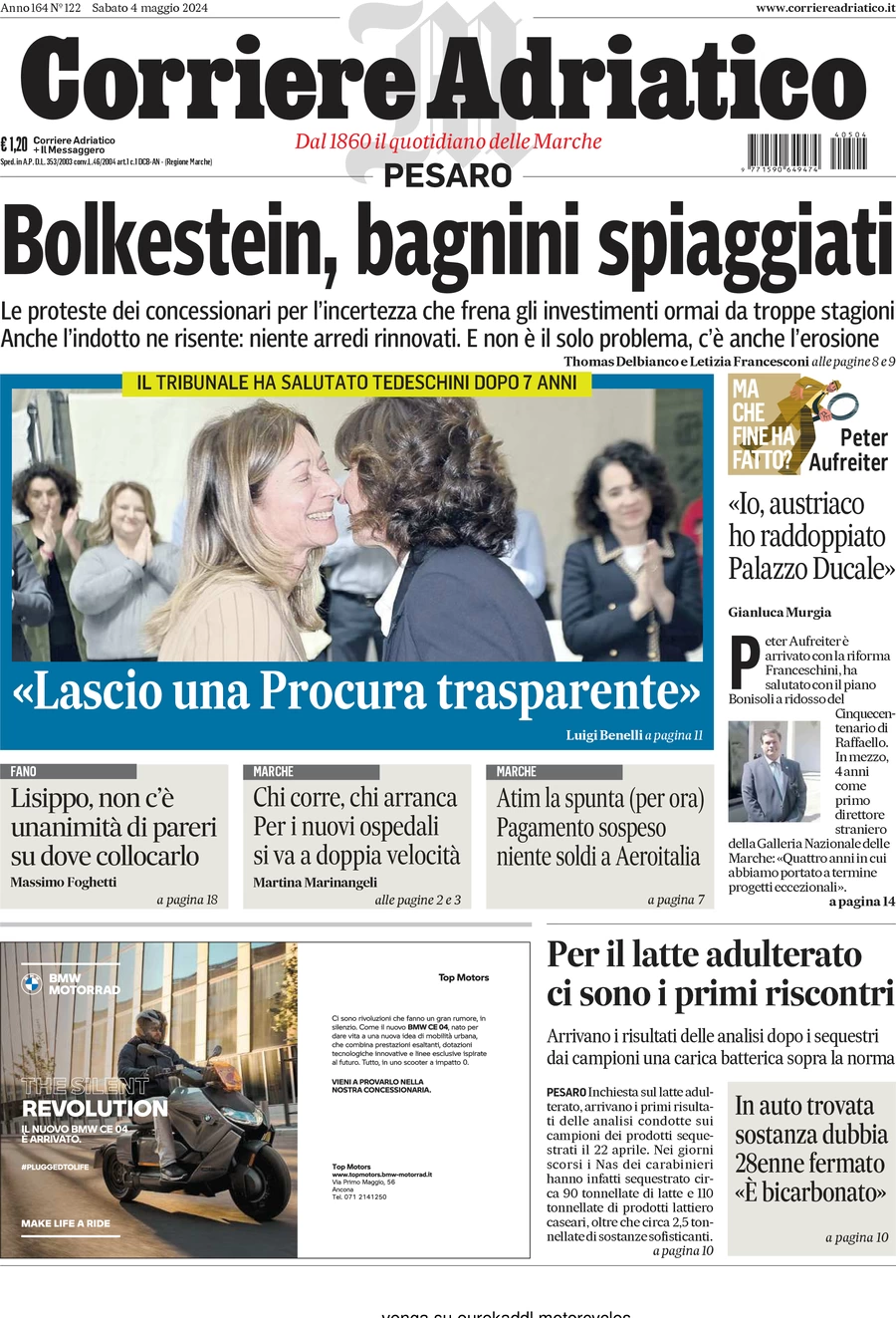 anteprima della prima pagina di corriere-adriatico-pesaro del 04/05/2024