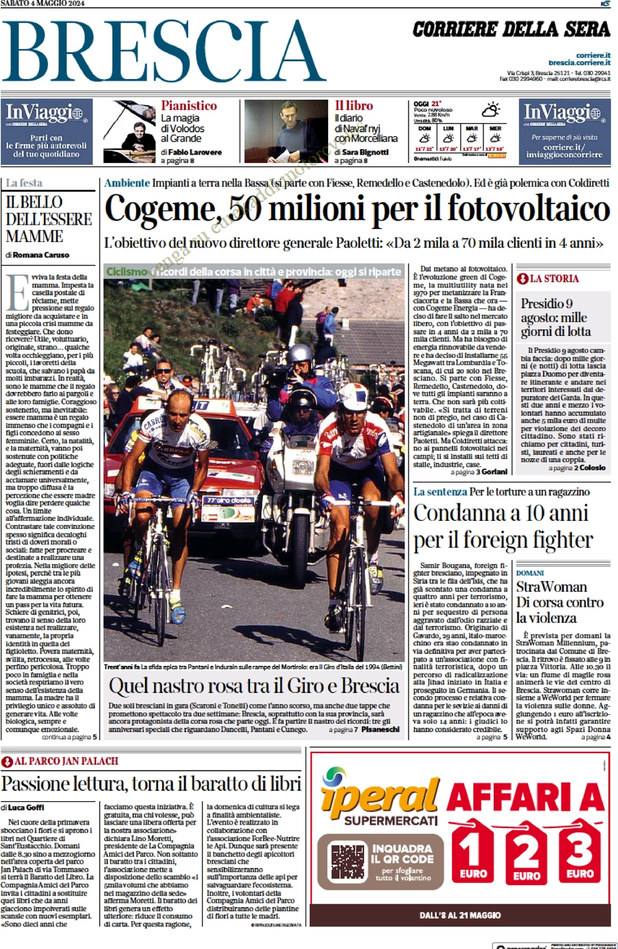 anteprima della prima pagina di corriere-della-sera-brescia del 04/05/2024