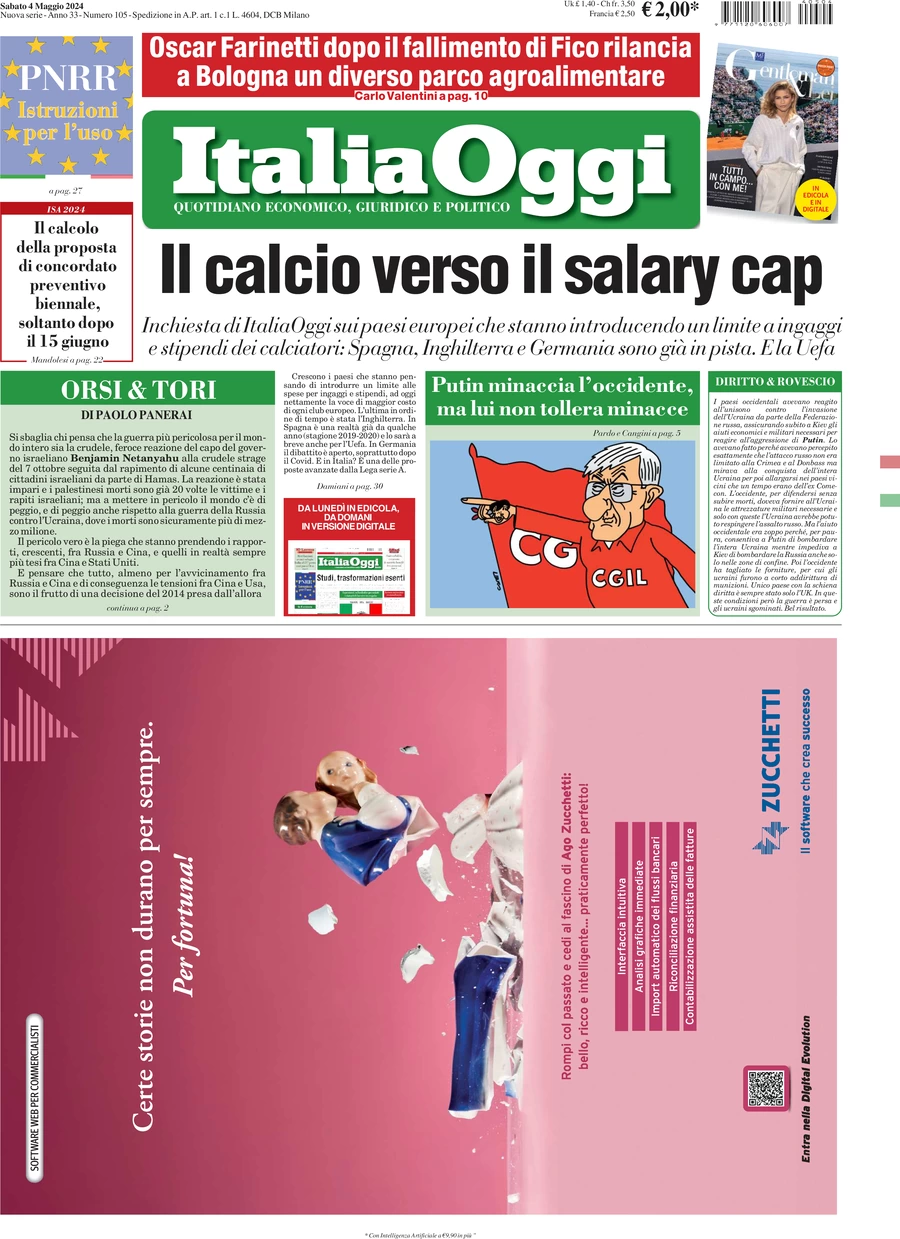 anteprima della prima pagina di italiaoggi del 04/05/2024