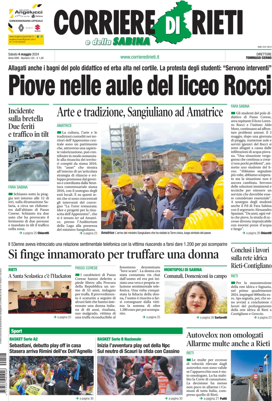 anteprima della prima pagina di corriere-di-rieti-e-della-sabina del 04/05/2024