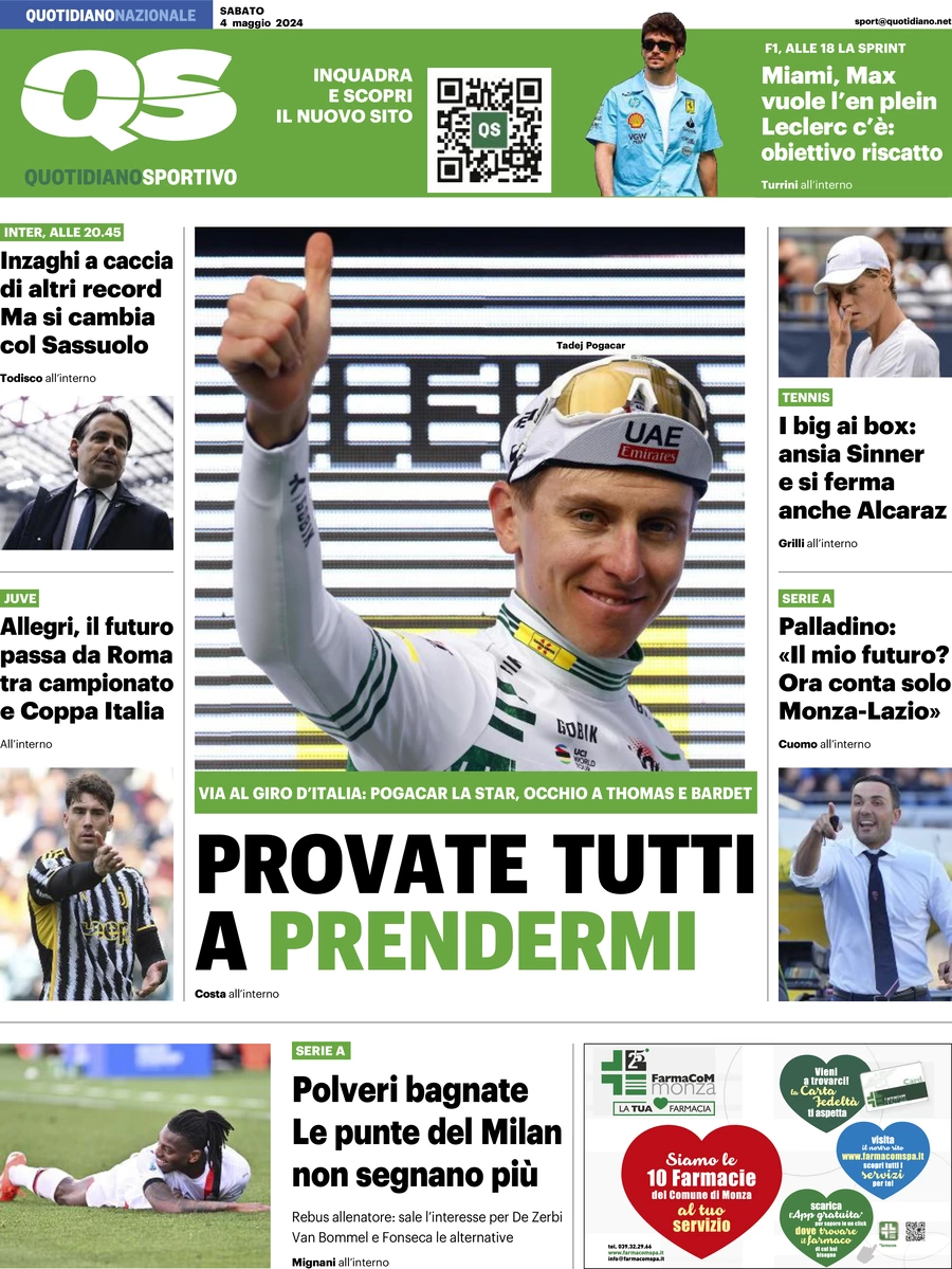 prima pagina - QS Quotidiano Sportivo del 04/05/2024