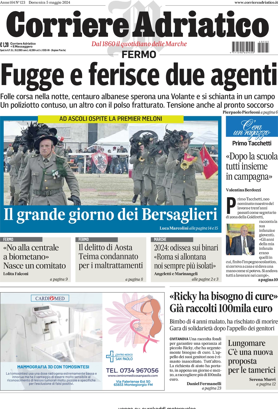 prima pagina - Corriere Adriatico (Fermo) del 05/05/2024