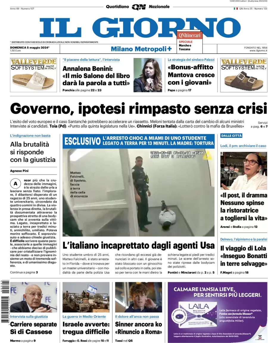 prima pagina - Il Giorno (Milano Metropoli) del 05/05/2024