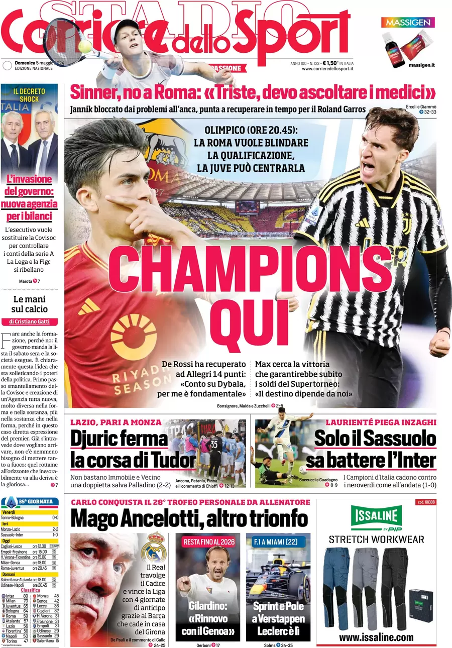 prima pagina - Corriere dello Sport del 05/05/2024