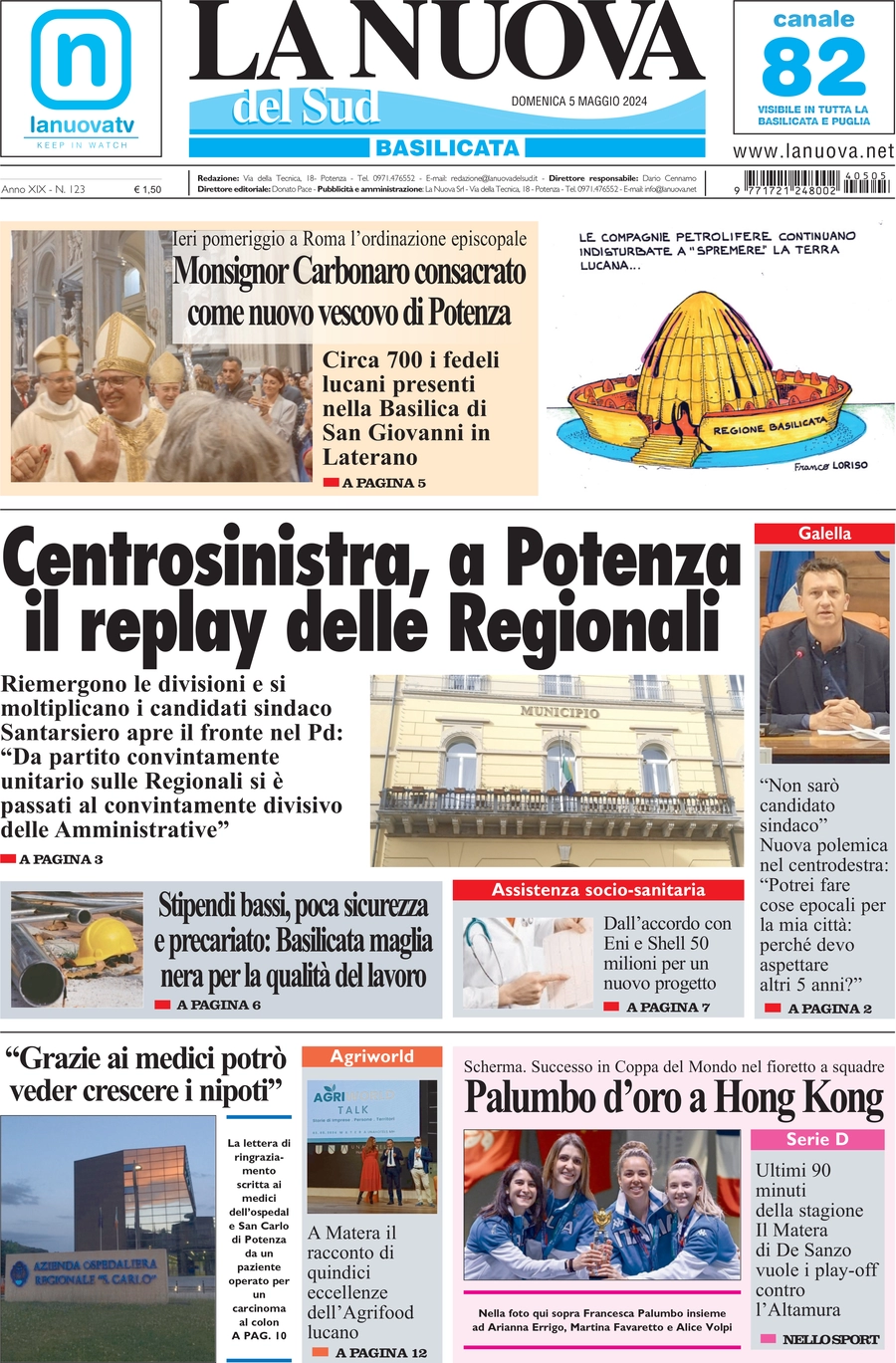 prima pagina - La Nuova del Sud (Basilicata) del 05/05/2024