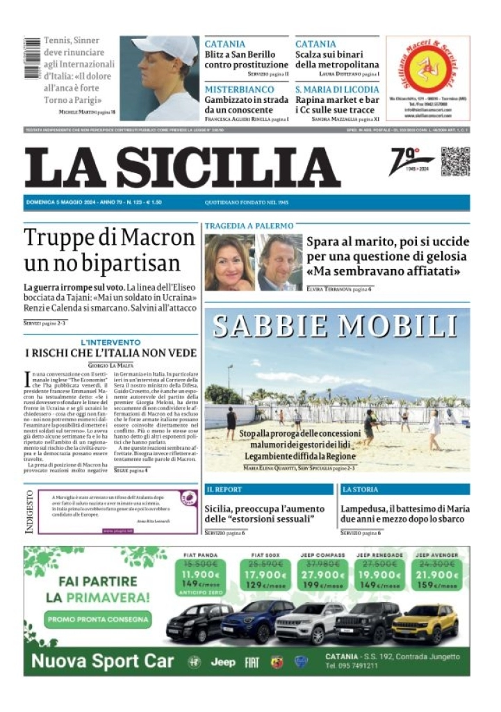 prima pagina - La Sicilia del 05/05/2024