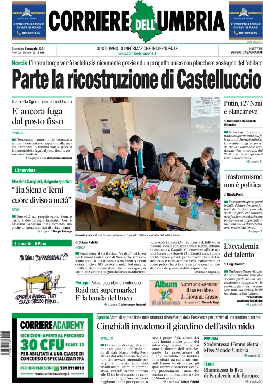 prima pagina - Corriere dell'Umbria del 05/05/2024