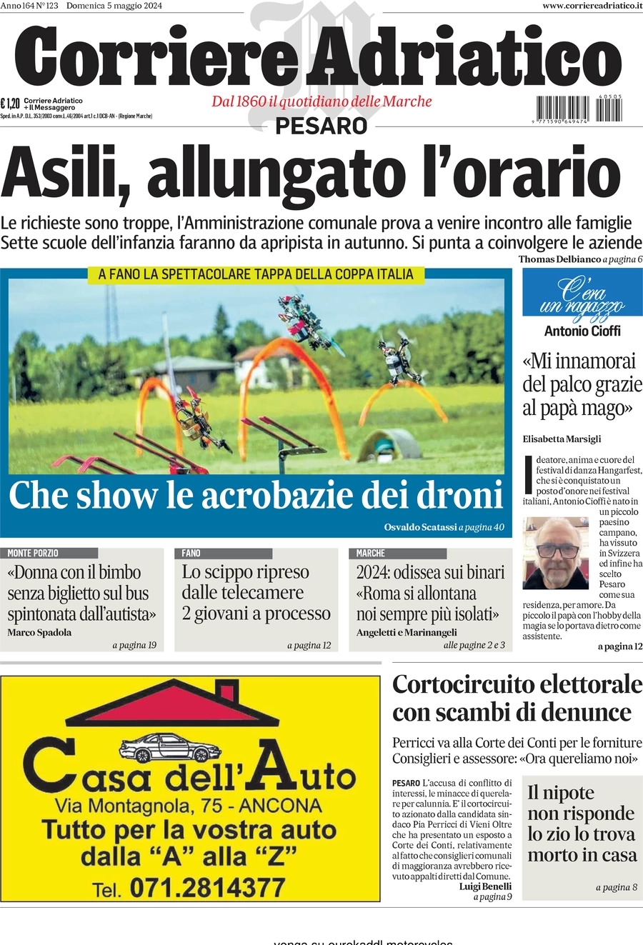 anteprima della prima pagina di Corriere Adriatico (Pesaro)