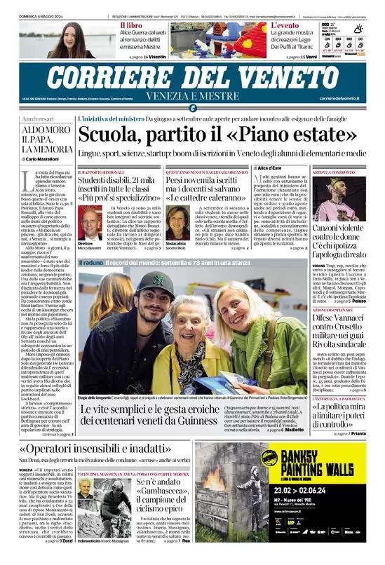 prima pagina - Corriere del Veneto del 05/05/2024
