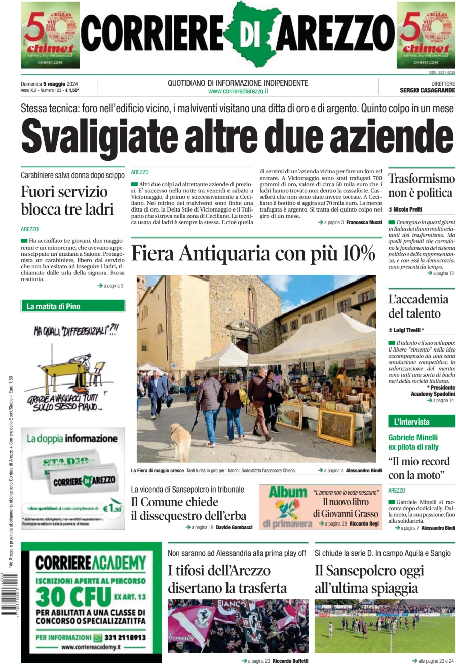 anteprima della prima pagina di Corriere di Arezzo