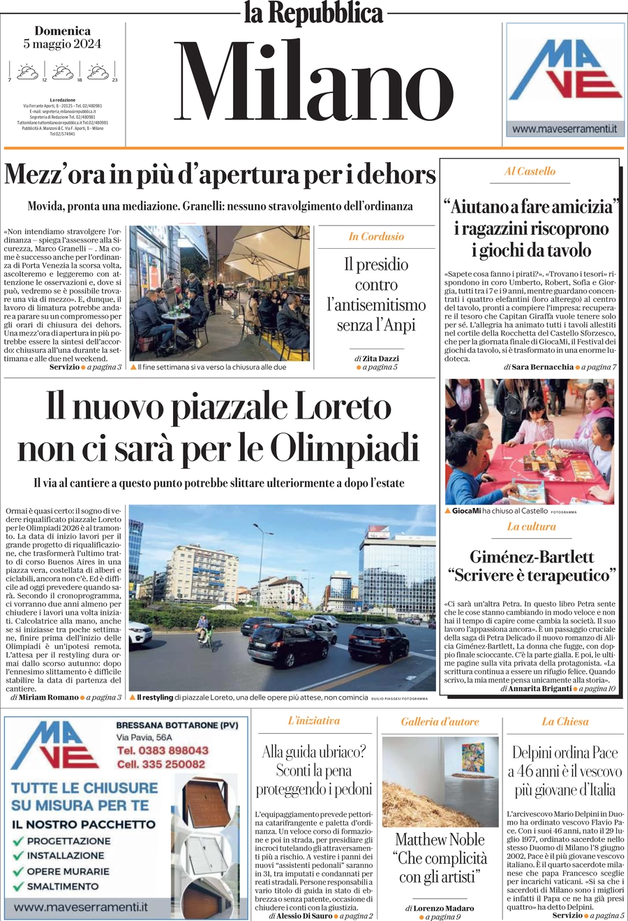 anteprima della prima pagina di La Repubblica (Milano)