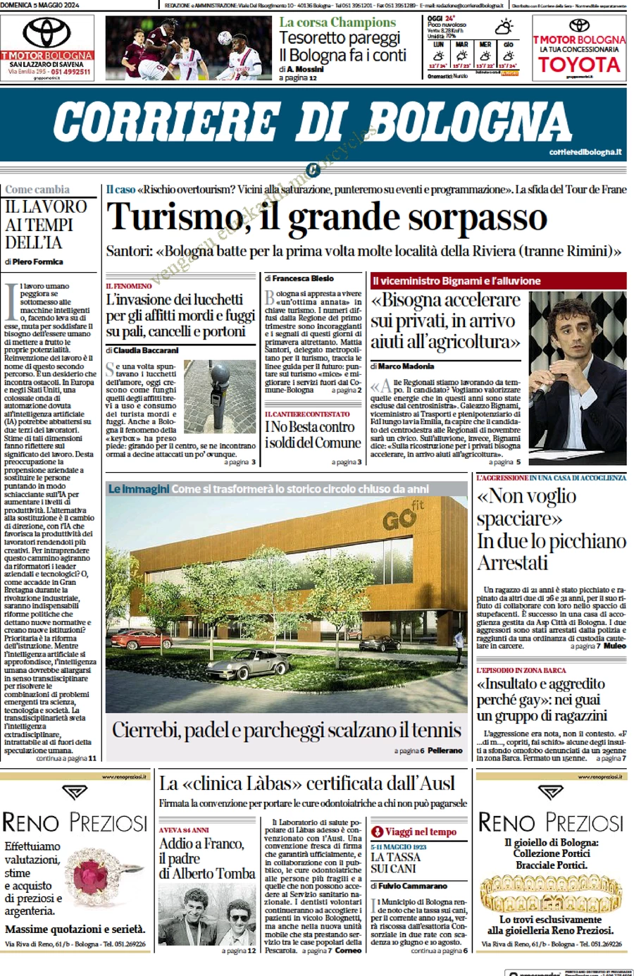 prima pagina - Corriere di Bologna del 05/05/2024