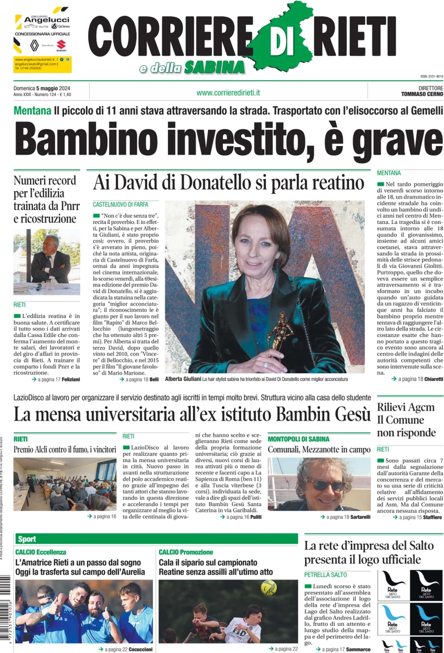 prima pagina - Corriere di Rieti e della Sabina del 05/05/2024