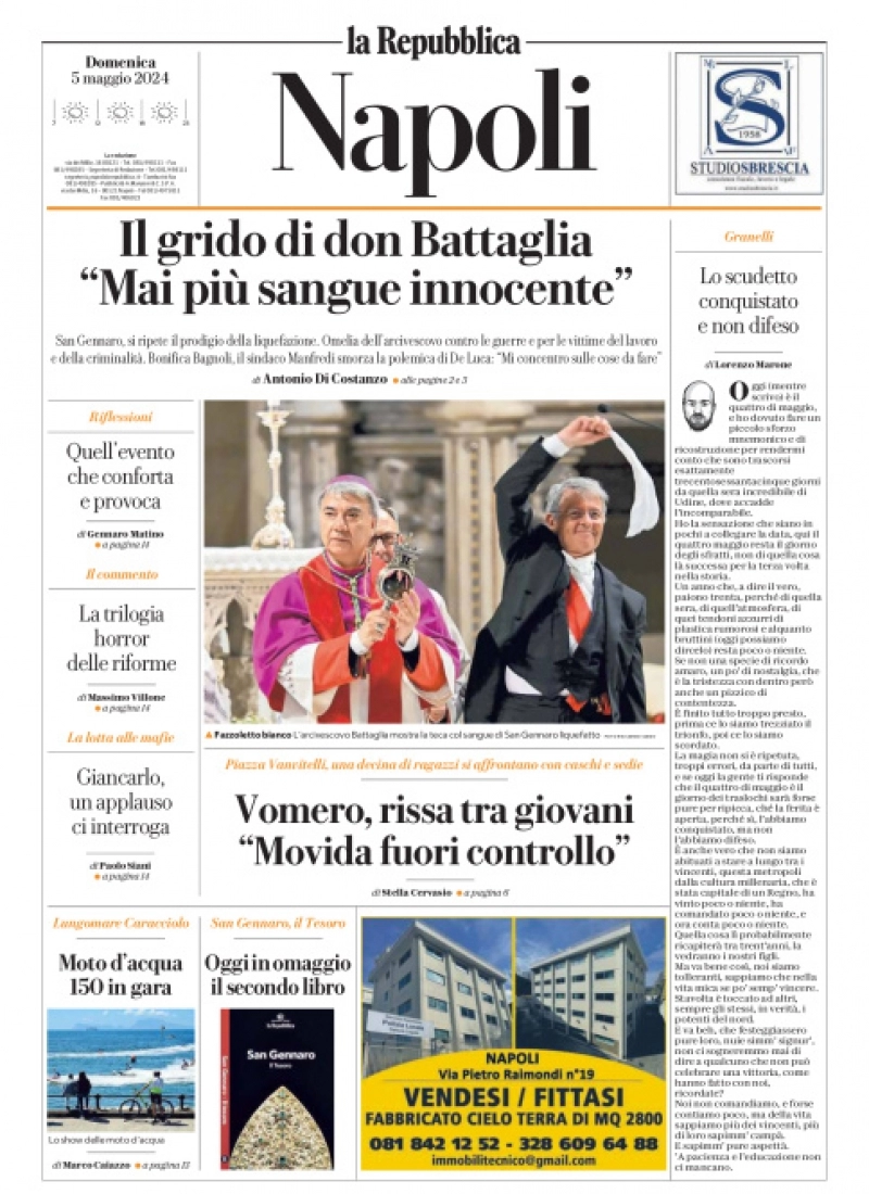 prima pagina - La Repubblica (Napoli) del 05/05/2024