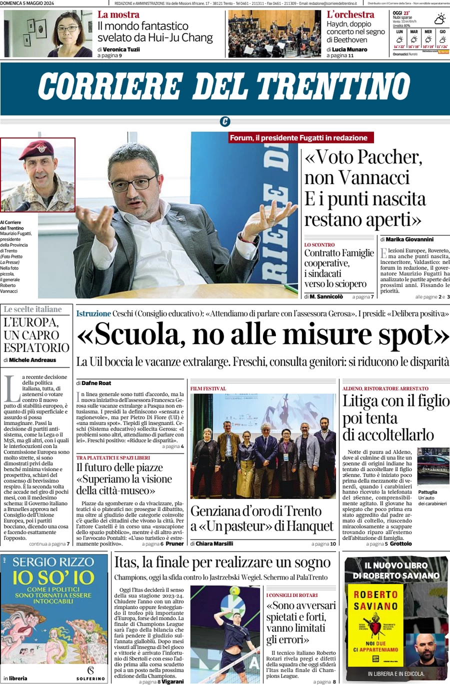 prima pagina - Corriere del Trentino del 05/05/2024