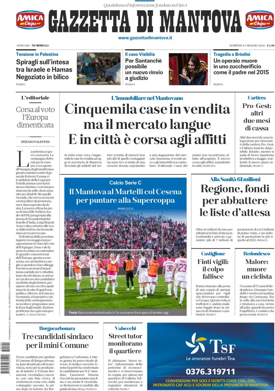 prima pagina - Gazzetta di Mantova del 05/05/2024