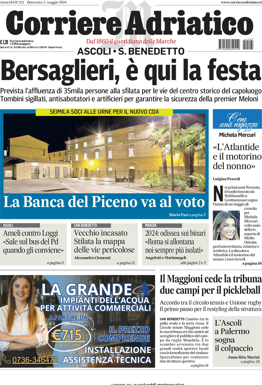 prima pagina - Corriere Adriatico (Ascoli) del 05/05/2024