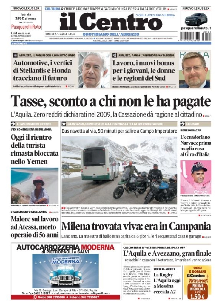 prima pagina - Il Centro (L'Aquila) del 05/05/2024