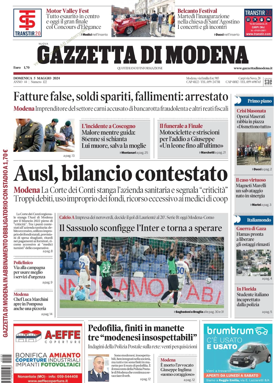prima pagina - Gazzetta di Modena del 05/05/2024