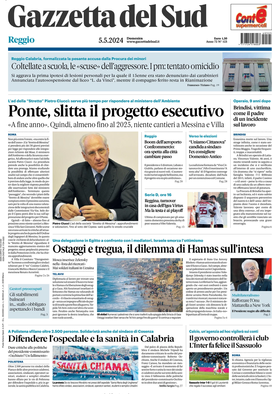 prima pagina - Gazzetta del Sud (Reggio Calabria) del 05/05/2024