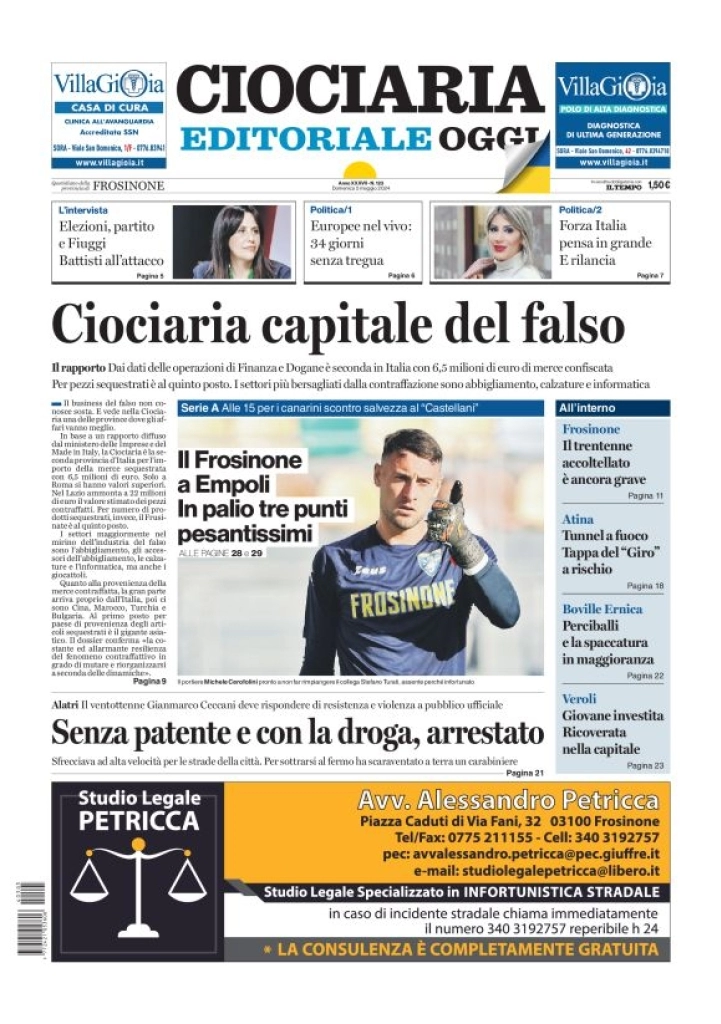 prima pagina - Ciociaria Editoriale Oggi del 05/05/2024