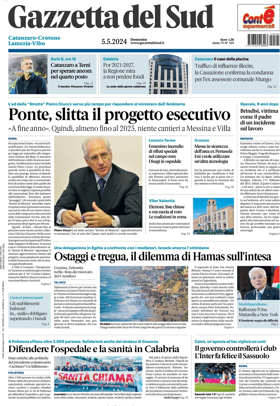 prima pagina - Gazzetta del Sud (Catanzaro) del 05/05/2024