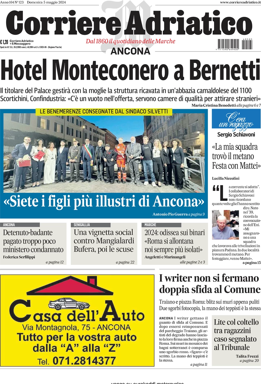 anteprima della prima pagina di Corriere Adriatico (Ancona)