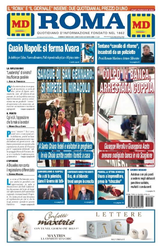prima pagina - Il Roma (Quotidiano di Napoli) del 05/05/2024