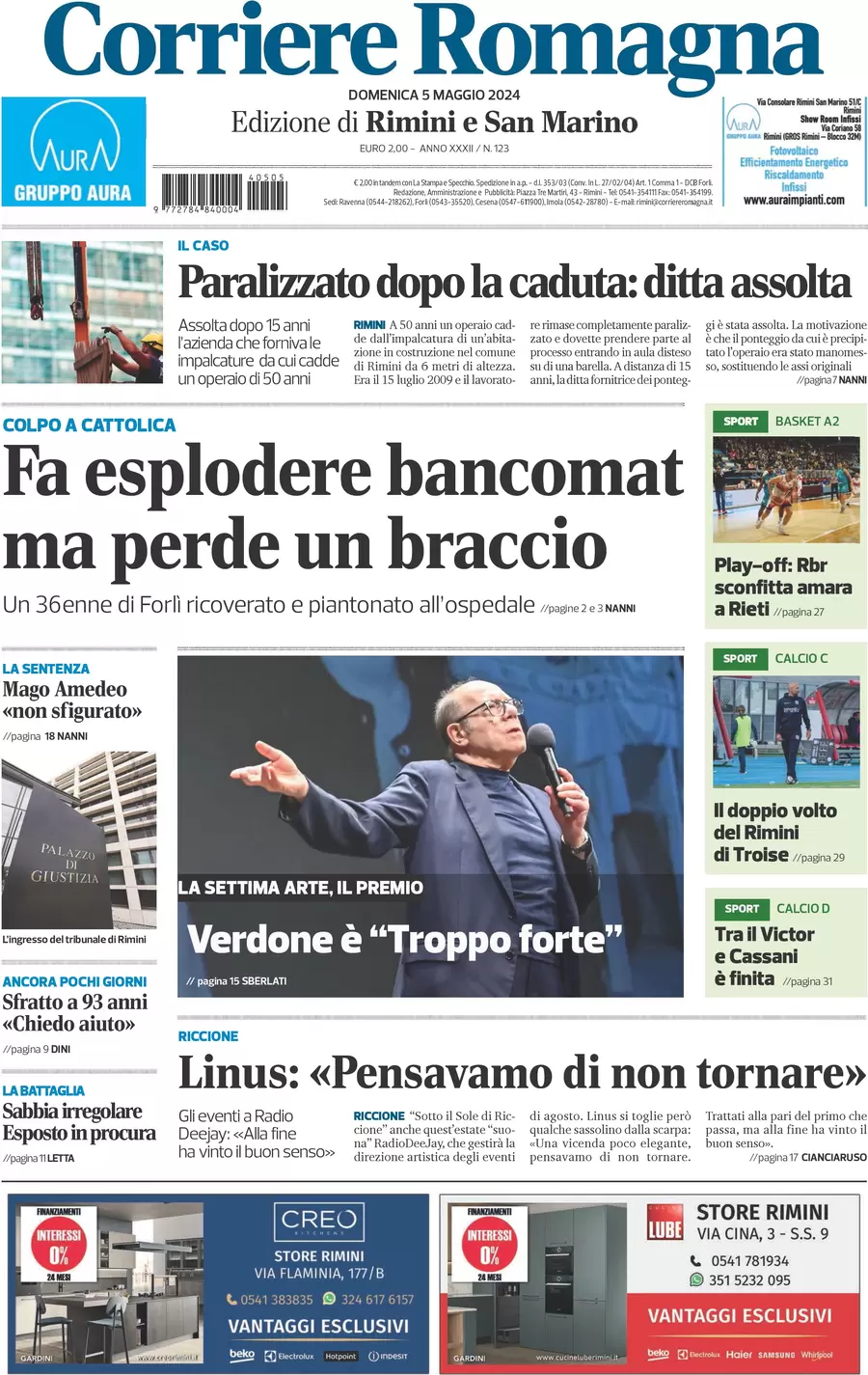 prima pagina - Corriere Romagna (Rimini e San Marino) del 05/05/2024