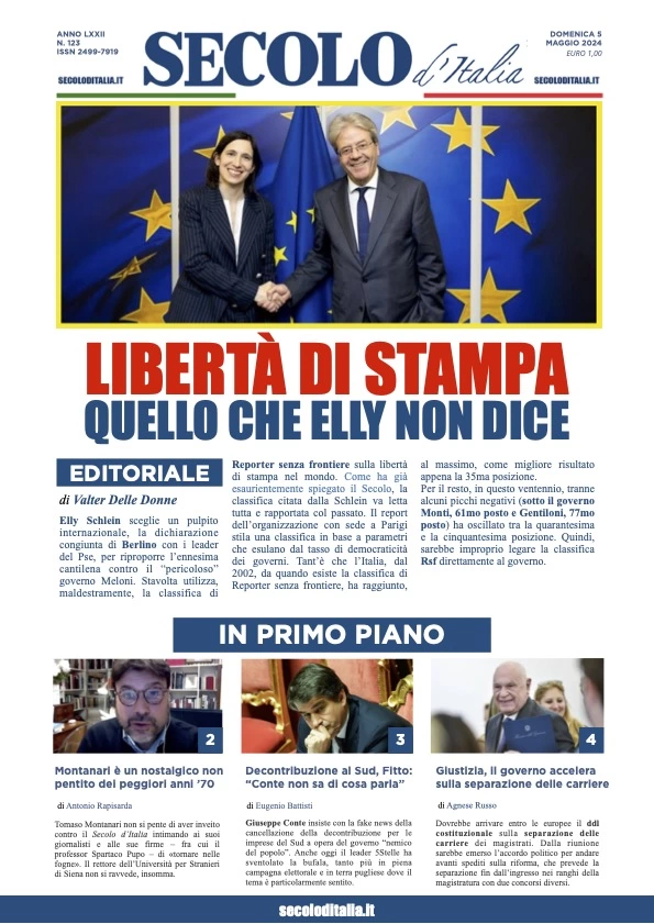 prima pagina - Secolo d'Italia del 05/05/2024