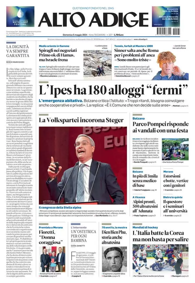prima pagina - Alto Adige del 05/05/2024