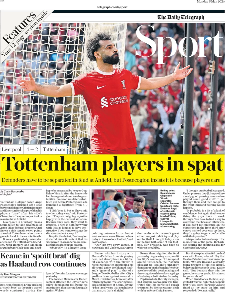 anteprima della prima pagina di the-daily-telegraph-sport del 05/05/2024
