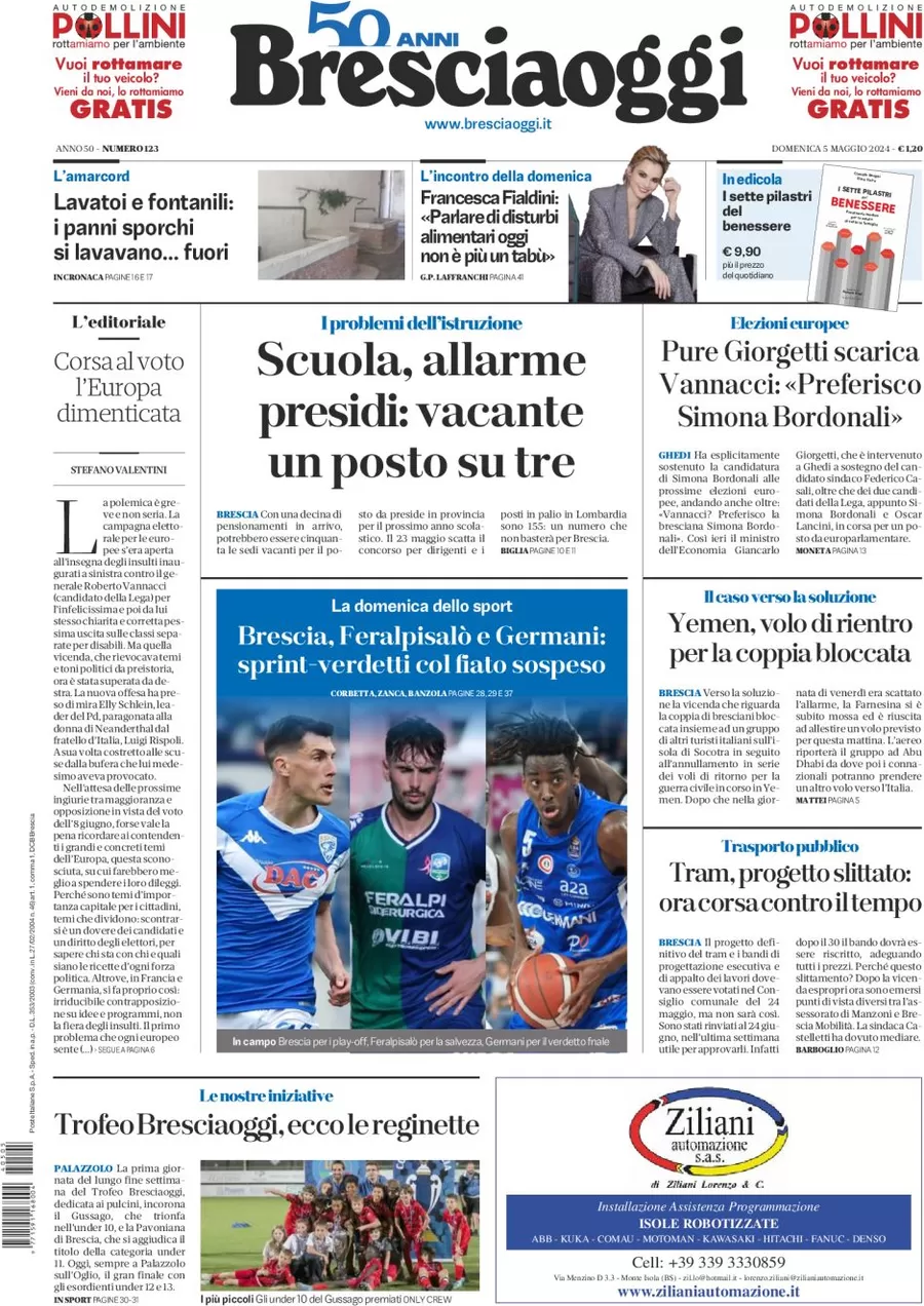 prima pagina - Brescia Oggi del 05/05/2024