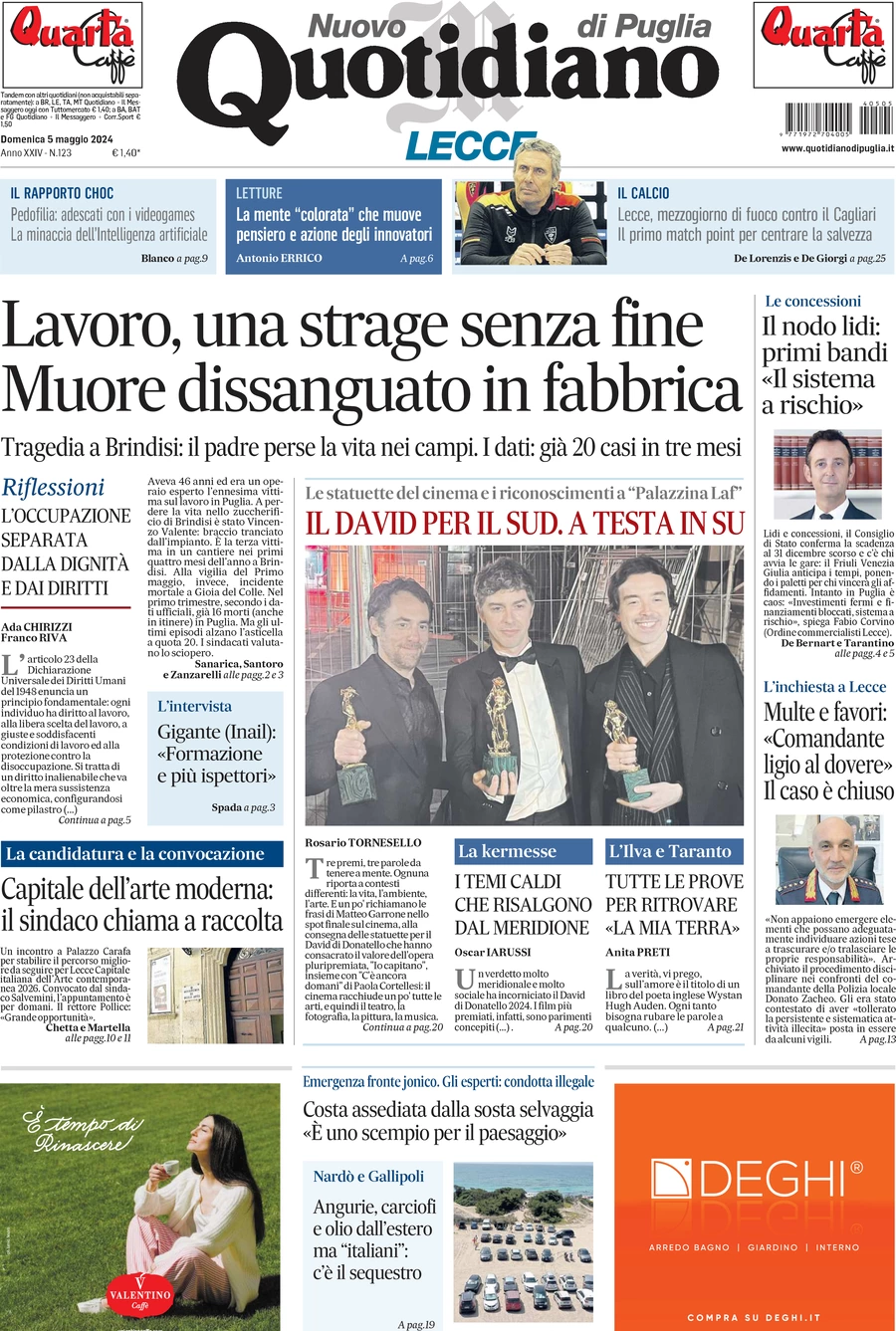 prima pagina - Nuovo Quotidiano di Puglia (Lecce) del 05/05/2024
