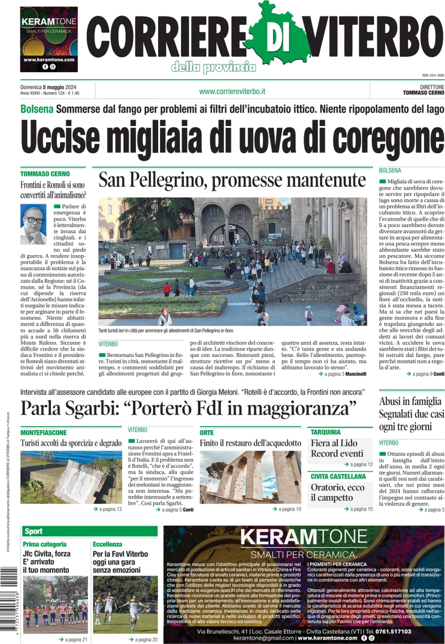 prima pagina - Corriere di Viterbo del 05/05/2024