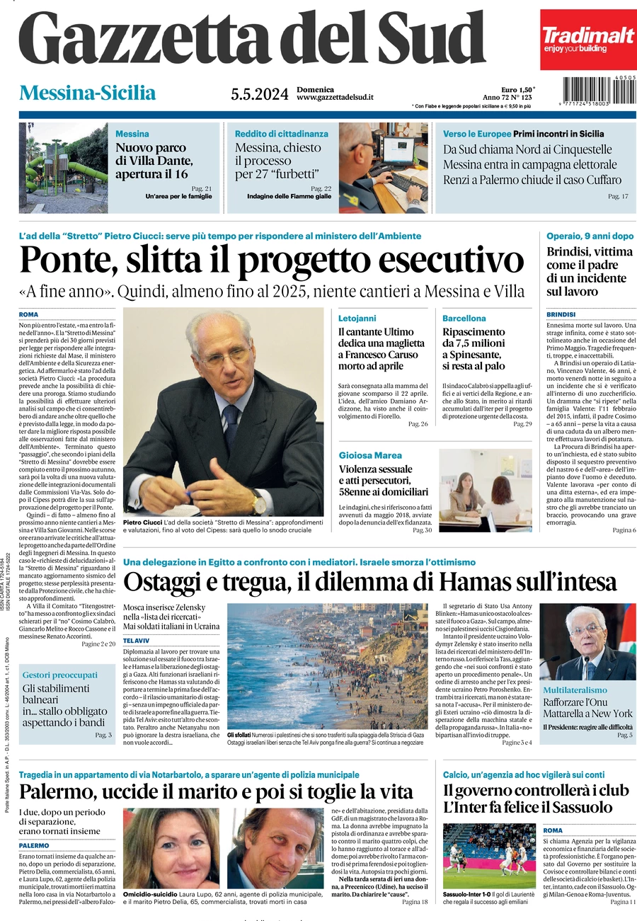 prima pagina - Gazzetta del Sud (Messina) del 05/05/2024