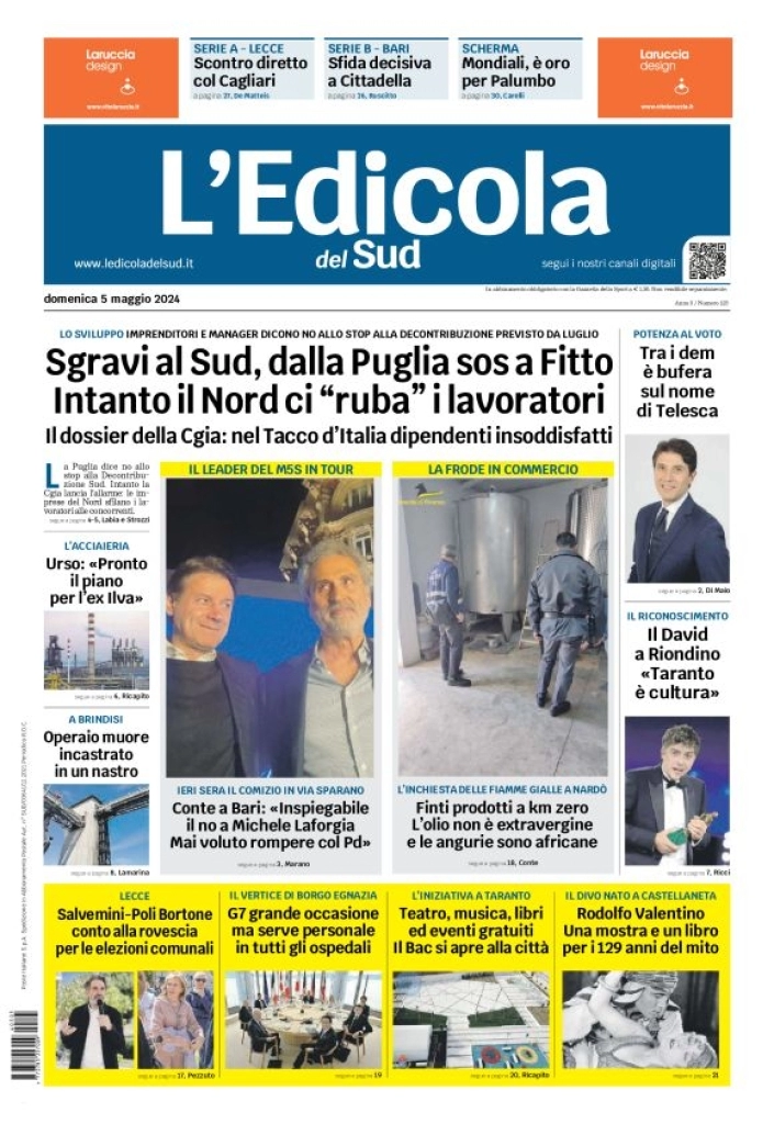 prima pagina - L'Edicola del Sud (Lecce) del 05/05/2024