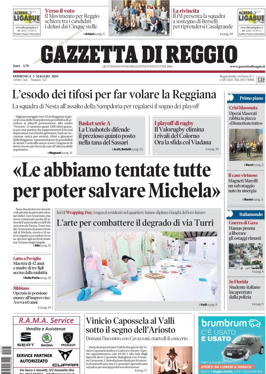 prima pagina - Gazzetta di Reggio del 05/05/2024