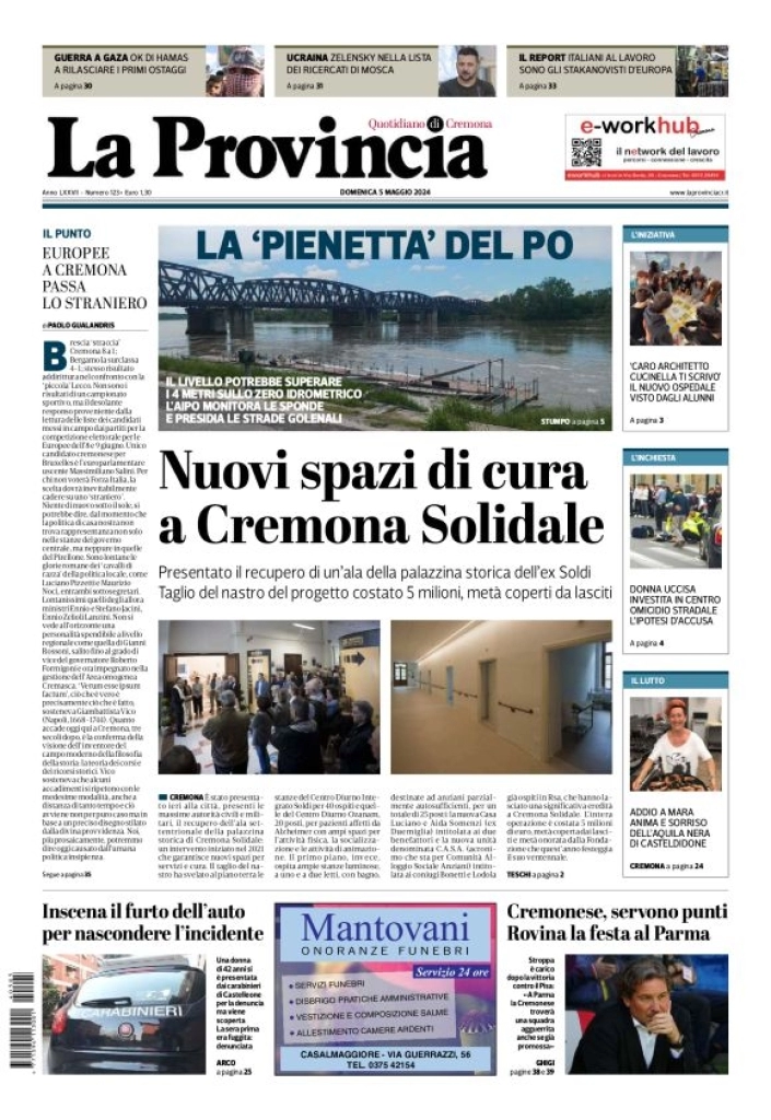 anteprima della prima pagina di La Provincia di Cremona