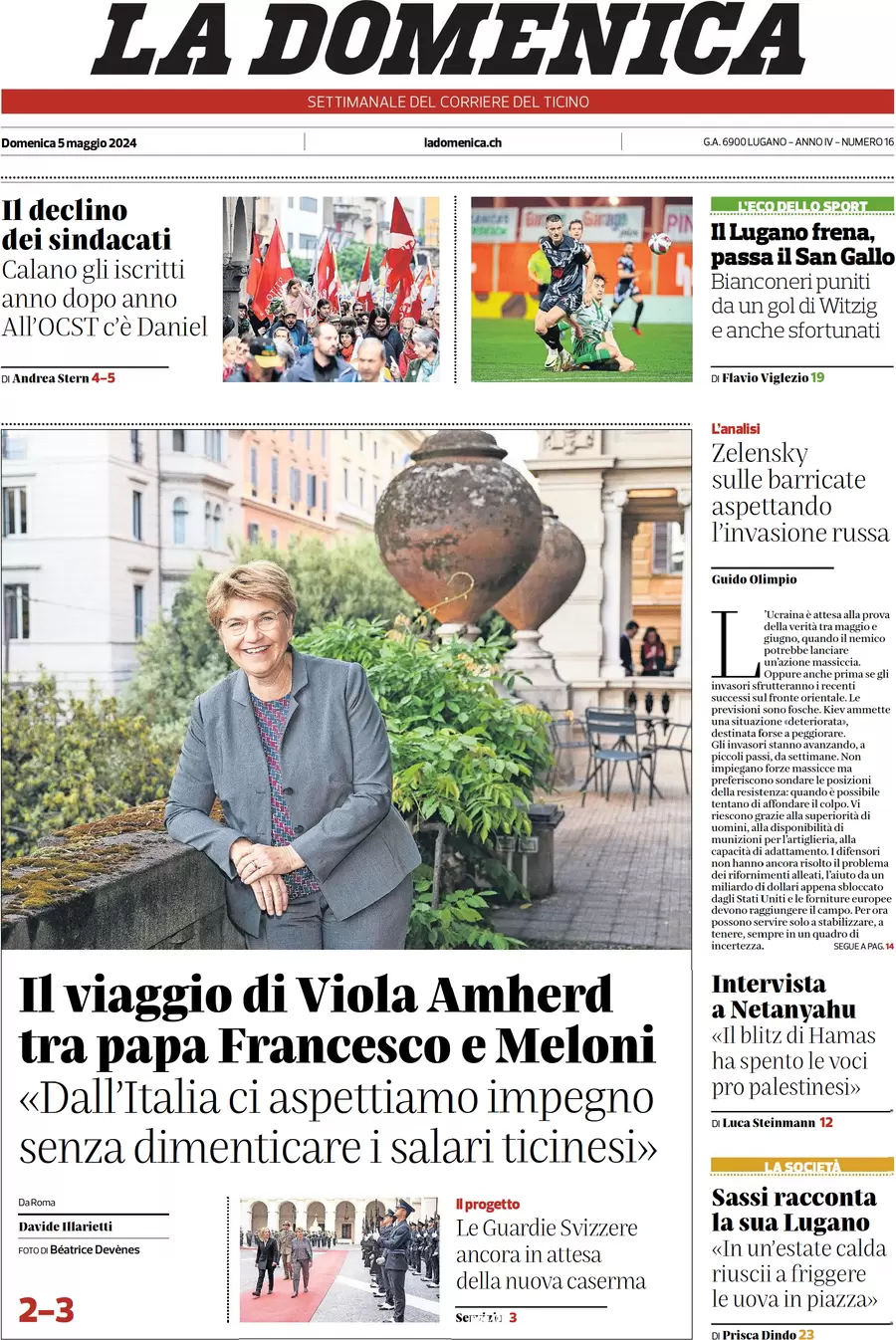prima pagina - Corriere del Ticino del 05/05/2024
