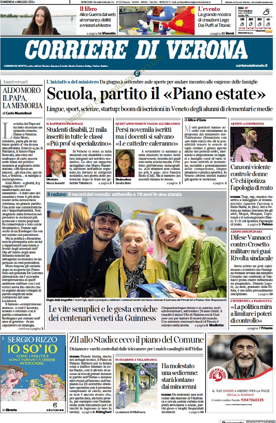 prima pagina - Corriere di Verona del 05/05/2024