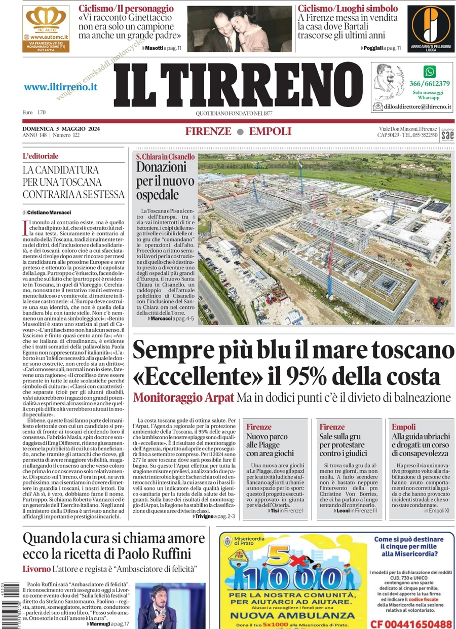 prima pagina - Il Tirreno (Firenze, Empoli) del 05/05/2024