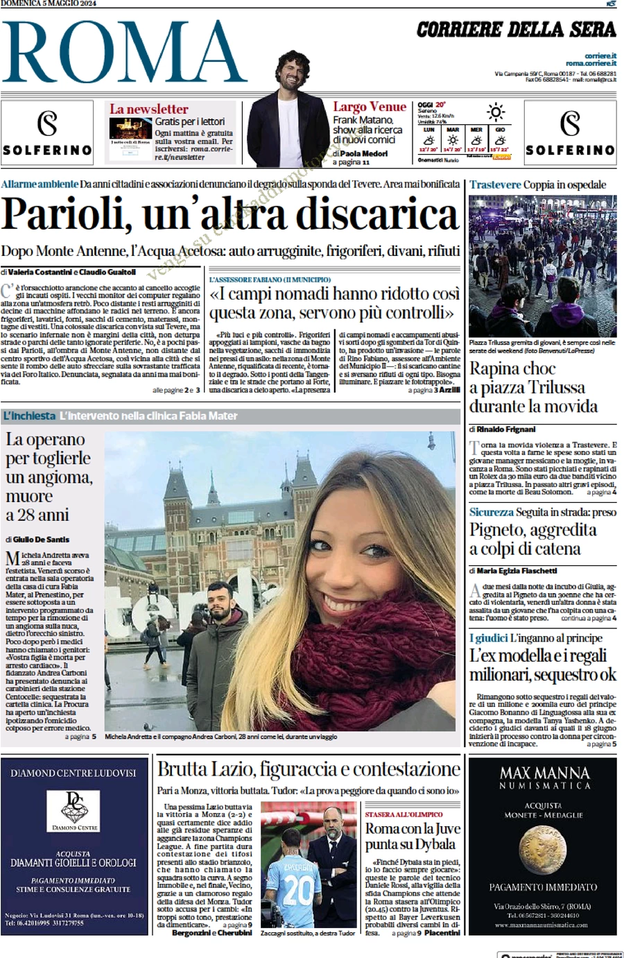 anteprima della prima pagina di Corriere della Sera (Roma)