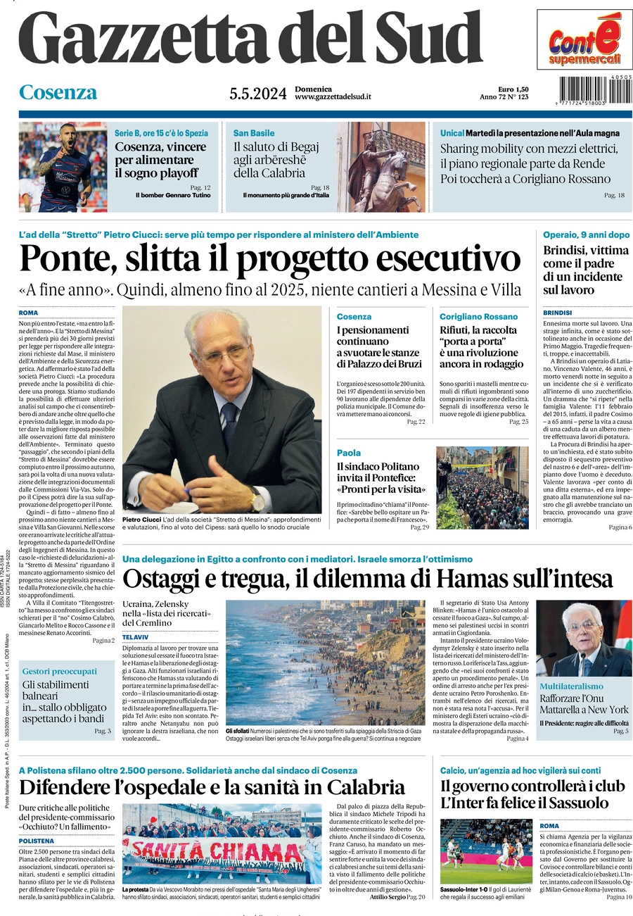 prima pagina - Gazzetta del Sud (Cosenza) del 05/05/2024