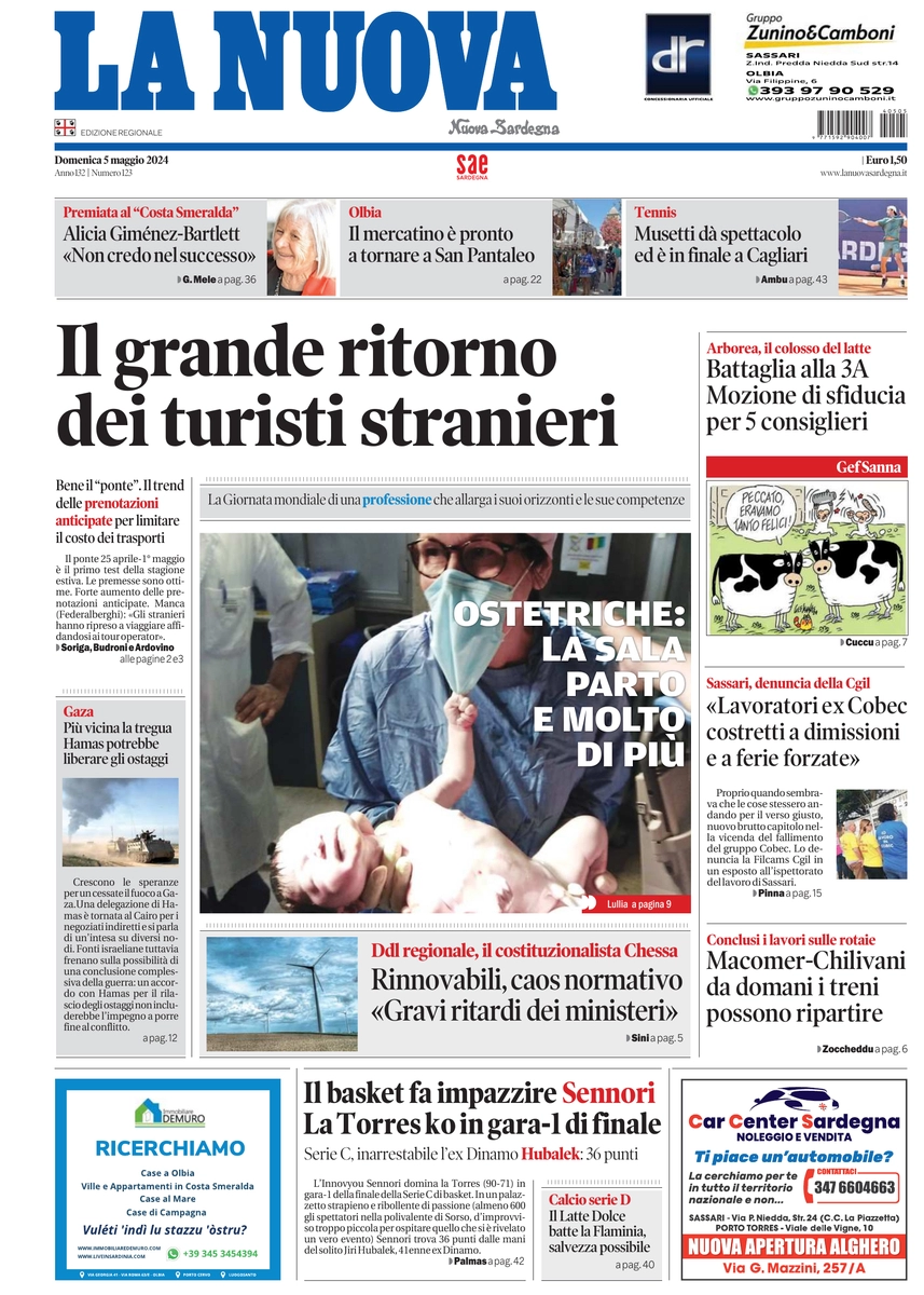 prima pagina - La Nuova Sardegna del 05/05/2024