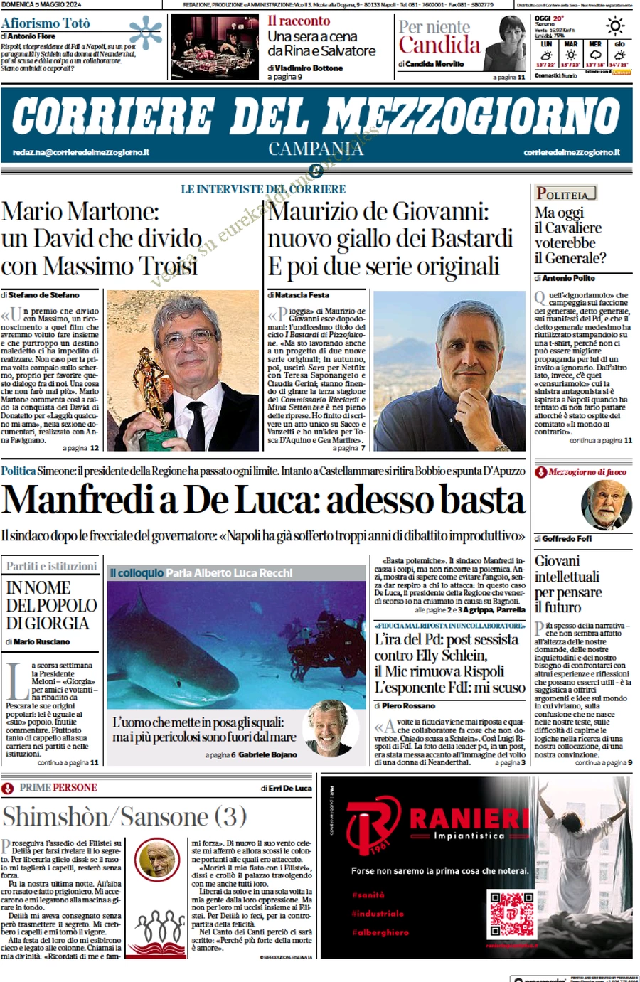 prima pagina - Corriere del Mezzogiorno (Campania) del 05/05/2024