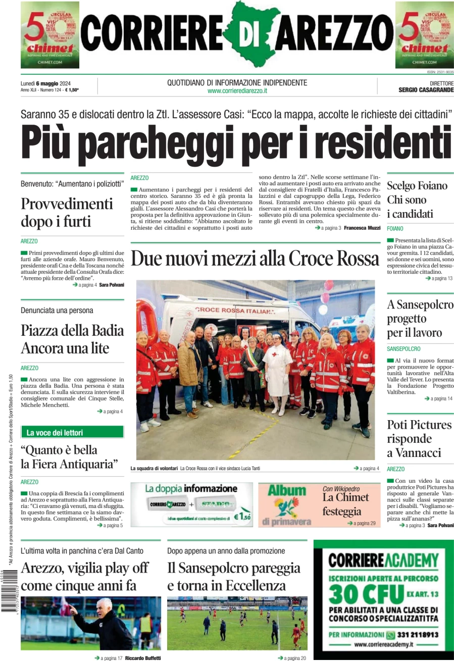 anteprima della prima pagina di Corriere di Arezzo